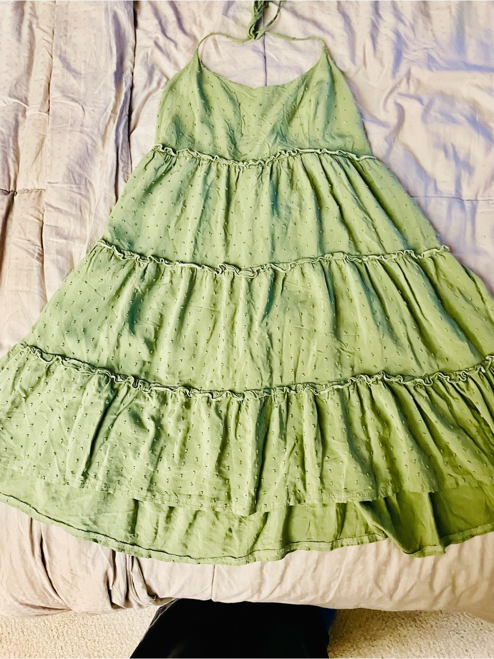 Light Green Tiered A-Line Halter Dress